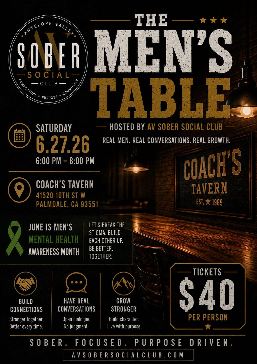 Men's sober social event flyer