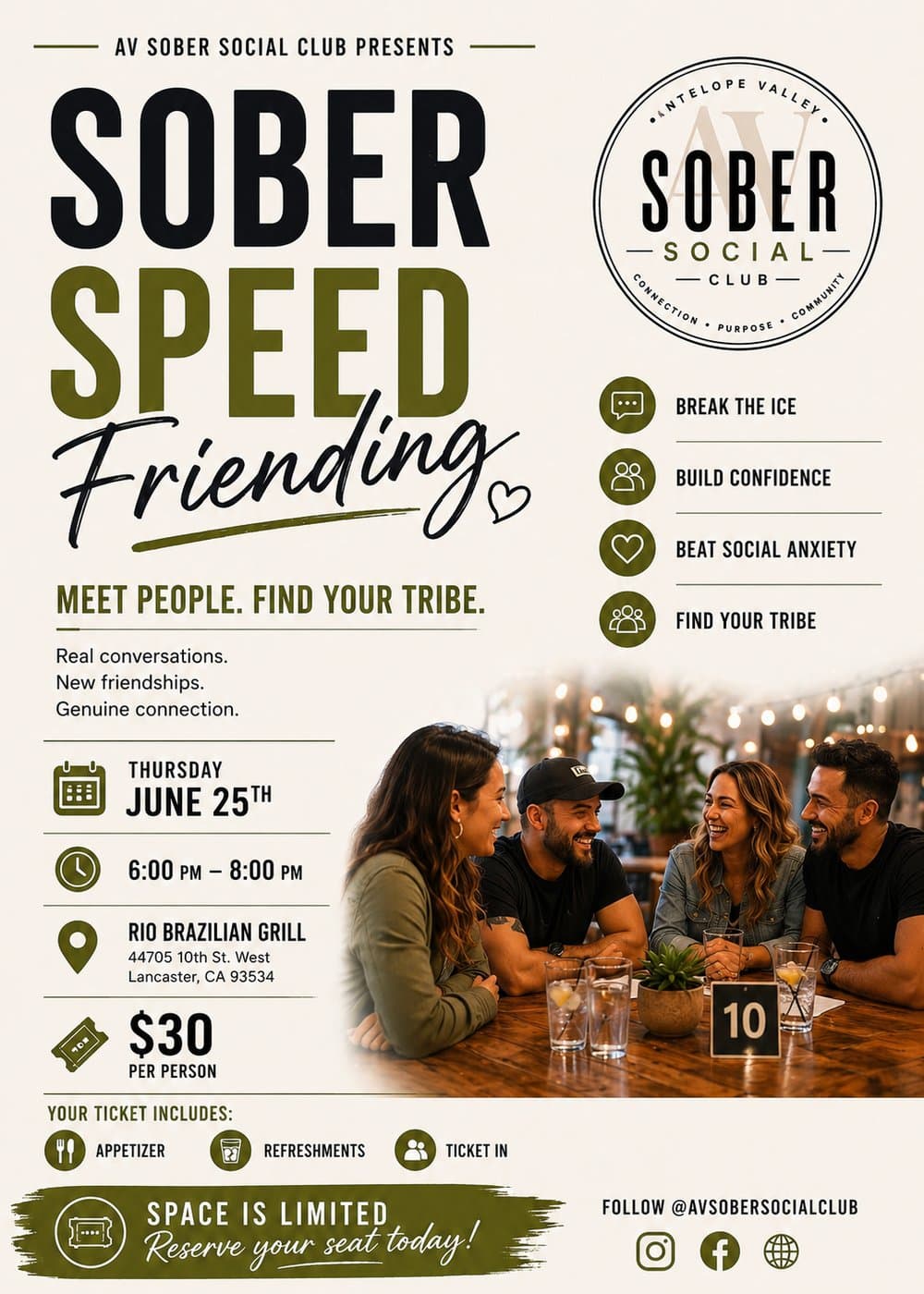 Sober speed friending event flyer